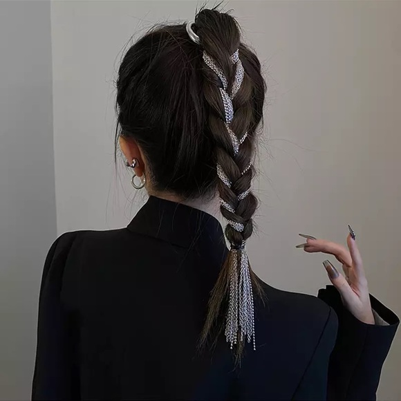 Women Silver Metal Long Tassel Hair Chain - Picture 6 of 10